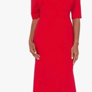 NWT Betsy & Adam One Shoulder Crepe Scuba Trumpet Gown